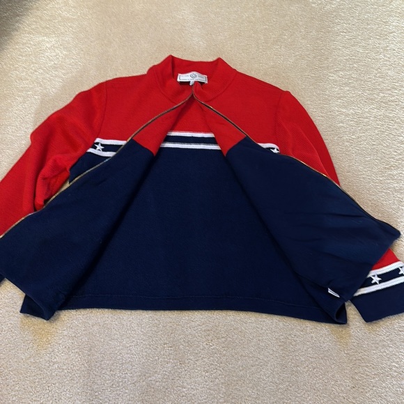 St John Sport red, white, and blue zip front sweater with stars Size L - Picture 12 of 13